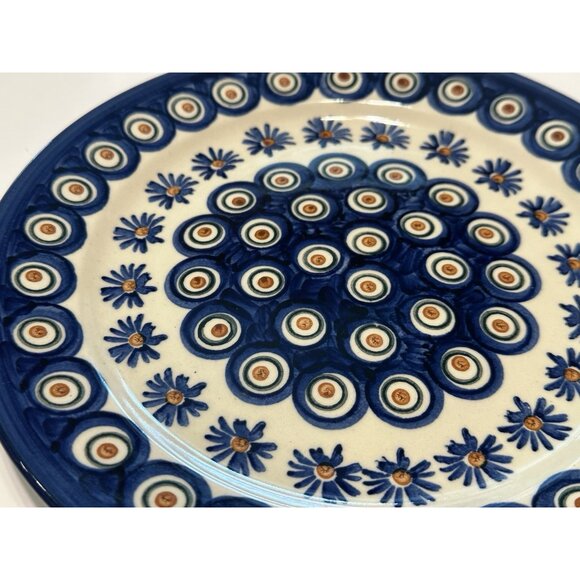 Boleslawiec Polish Art Pottery Dinner Plate 9.5” Polka Dots Staging Blue - Picture 2 of 5